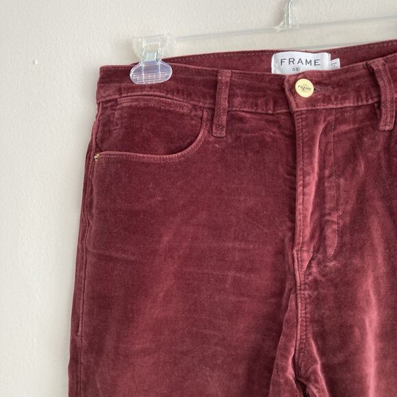 Frame Le High Skinny Velveteen Pants Jeans Womens Size 28 Burgundy Holiday - Picture 2 of 9